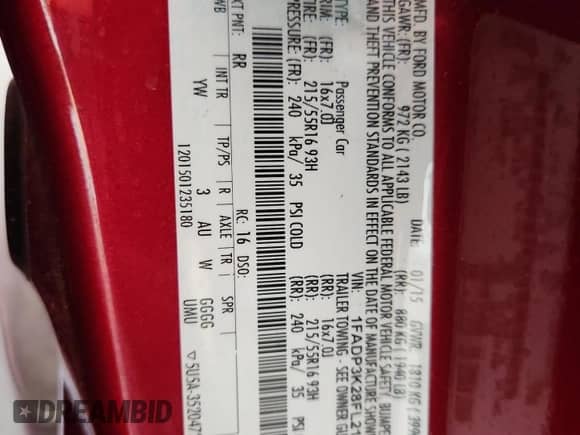 2015 Ford Focus SE with VIN 1FADP3K28FL213952, listed as a Copart auction lot 69132565 with 47,544 mi miles and Clean title. Bid and sale history available at DreamBid. Image 13.