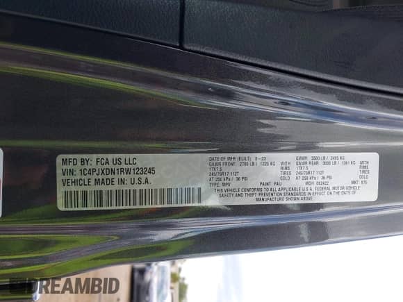 2024 Jeep Wrangler Sport S with VIN 1C4PJXDN1RW123245, listed as a IAAI auction lot 43004987 with 18,144 mi miles and . Bid and sale history available at DreamBid. Image 9.