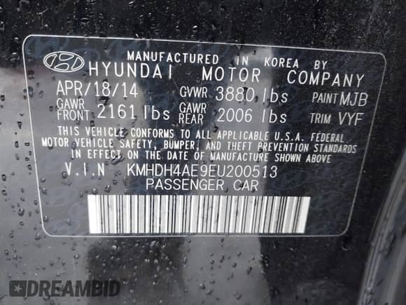2014 Hyundai Elantra SE с VIN KMHDH4AE9EU200513, выставлен на аукционе IAAI как лот 41379819 с пробегом 130 975 миль миль и . История ставок и продаж доступна на DreamBid. Изображение 9.