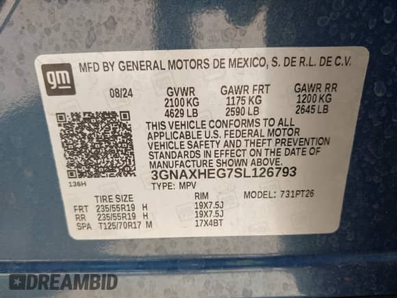 2025 Chevrolet Equinox FWD LT с VIN 3GNAXHEG7SL126793, выставлен на аукционе IAAI как лот 42718240 с пробегом 8 808 миль миль и . История ставок и продаж доступна на DreamBid. Изображение 9.