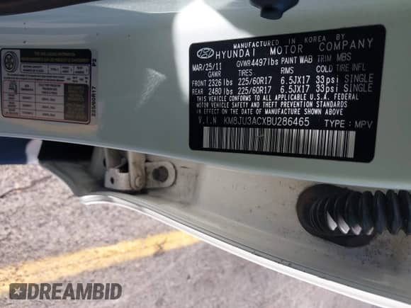 2011 Hyundai Tucson GLS с VIN KM8JU3ACXBU286465, выставлен на аукционе IAAI как лот 43486326 с пробегом 119 269 миль миль и . История ставок и продаж доступна на DreamBid. Изображение 9.