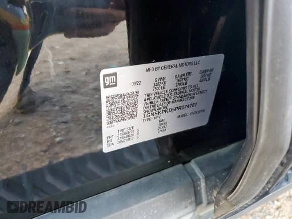 2023 Chevrolet Tahoe Z71 z VIN 1GNSKPKD5PR174767, wystawiony jako Copart lot #70501035 z przebiegiem 61 771 mil mil oraz Czysty tytuł • Clean title. Historia ofert i sprzedaży dostępna na DreamBid. Obrazek 11.