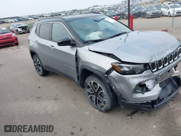 2023 Jeep Compass Limited with VIN 3C4NJDCN9PT533236, listed as a IAAI auction lot 42438705 with 25,022 mi miles and . Bid and sale history available at DreamBid. Image 1.