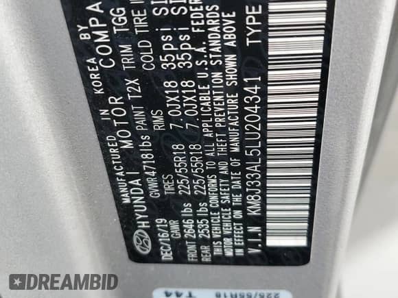 2020 Hyundai Tucson SEL with VIN KM8J33AL5LU204341, listed as a Copart auction lot 71056605 with 65,781 mi miles and Salvage title. Bid and sale history available at DreamBid. Image 13.