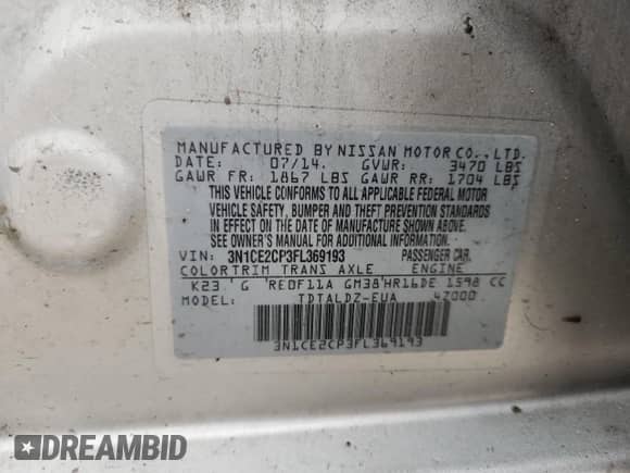 2015 Nissan Note SV с VIN 3N1CE2CP3FL369193, выставлен на аукционе Copart как лот 82022865 с пробегом 129 352 миль миль и Чистый • Clean title. История ставок и продаж доступна на DreamBid. Изображение 12.