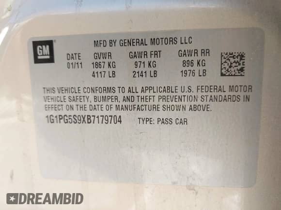 2011 Chevrolet Cruze 2LT z VIN 1G1PG5S9XB7179704, wystawiony jako IAAI lot #43342612 z przebiegiem 123 145 mil mil oraz . Historia ofert i sprzedaży dostępna na DreamBid. Obrazek 9.