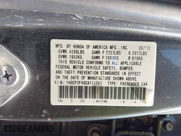 2012 Honda Accord LX Premium с VIN 1HGCP2F48CA111751, выставлен на аукционе IAAI как лот 42796512 с пробегом 137 477 миль миль и . История ставок и продаж доступна на DreamBid. Изображение 9.