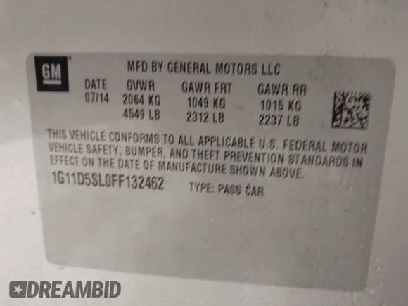 2015 Chevrolet Malibu LT z VIN 1G11D5SL0FF132462, wystawiony jako IAAI lot #43274706 z przebiegiem 94 990 mil mil oraz . Historia ofert i sprzedaży dostępna na DreamBid. Obrazek 9.