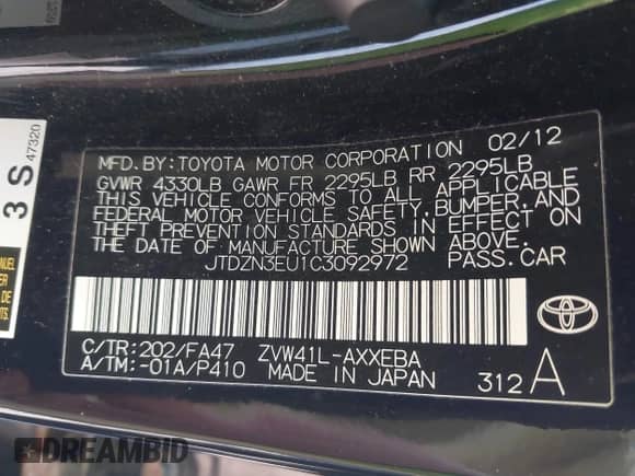 2012 Toyota Prius Two z VIN JTDZN3EU1C3092972, wystawiony jako IAAI lot #43445061 z przebiegiem 185 179 mil mil oraz . Historia ofert i sprzedaży dostępna na DreamBid. Obrazek 9.