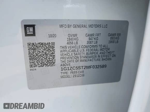 2021 Chevrolet Malibu LS z VIN 1G1ZC5ST2MF032589, wystawiony jako IAAI lot #42461735 z przebiegiem 70 187 mil mil oraz . Historia ofert i sprzedaży dostępna na DreamBid. Obrazek 9.