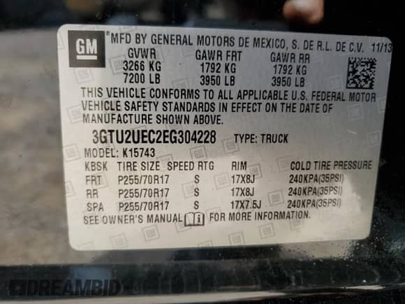2014 GMC Sierra 1500 SLE z VIN 3GTU2UEC2EG304228, wystawiony jako Copart lot #66353175 z przebiegiem 120 405 mil mil oraz Szkoda całkowita • Salvage title. Historia ofert i sprzedaży dostępna na DreamBid. Obrazek 13.