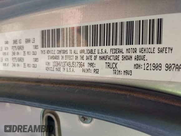 2009 Dodge 1500 SLT with VIN 1D3HV13T49J517364, listed as a IAAI auction lot 42247051 with 114,663 mi miles and . Bid and sale history available at DreamBid. Image 9.