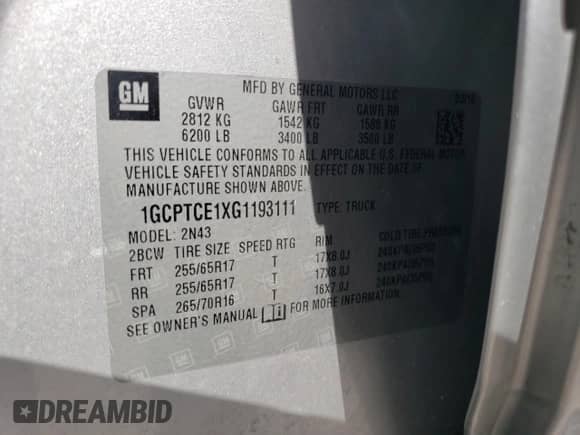 2016 Chevrolet Colorado 4WD LT with VIN 1GCPTCE1XG1193111, listed as a Copart auction lot 52513705 with 106,403 mi miles and Salvage title. Bid and sale history available at DreamBid. Image 12.