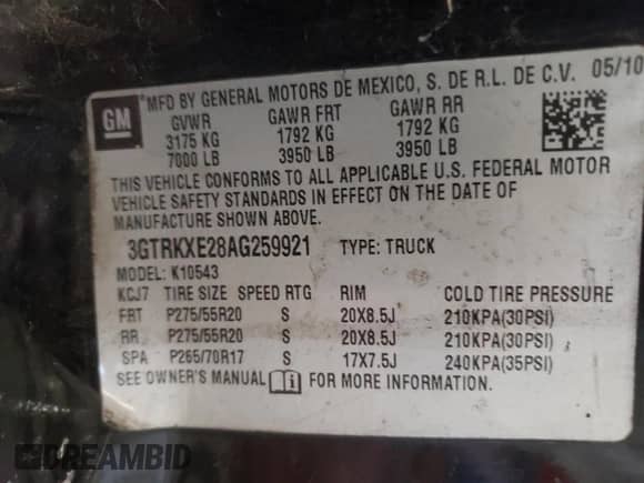 2010 GMC Sierra 1500 Denali z VIN 3GTRKXE28AG259921, wystawiony jako Copart lot #73592214 z przebiegiem 156 378 mil mil oraz Szkoda całkowita • Salvage title. Historia ofert i sprzedaży dostępna na DreamBid. Obrazek 14.