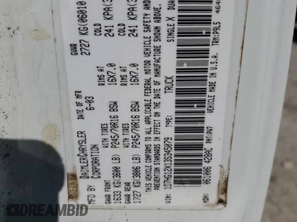 2003 Dodge Dakota с VIN 1D7HG12X13S345079, выставлен на аукционе Copart как лот 81610155 с пробегом 170 370 миль миль и Чистый • Clean title. История ставок и продаж доступна на DreamBid. Изображение 12.