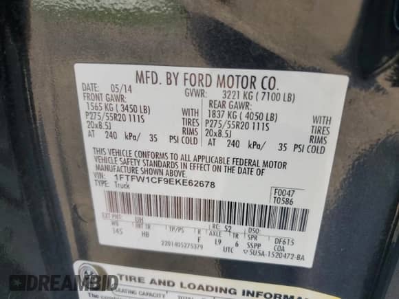 2014 Ford F-150 FX2 с VIN 1FTFW1CF9EKE62678, выставлен на аукционе Copart как лот 80296465 с пробегом 172 238 миль миль и Списание • Salvage title. История ставок и продаж доступна на DreamBid. Изображение 12.