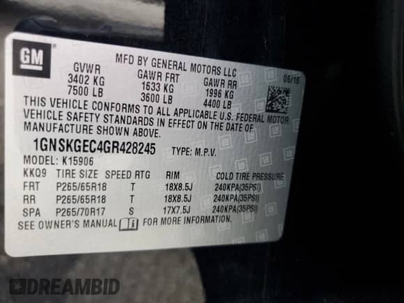 2016 Chevrolet Suburban LS с VIN 1GNSKGEC4GR428245, выставлен на аукционе Copart как лот 69592635 с пробегом 124 958 миль миль и Списание • Salvage title. История ставок и продаж доступна на DreamBid. Изображение 13.