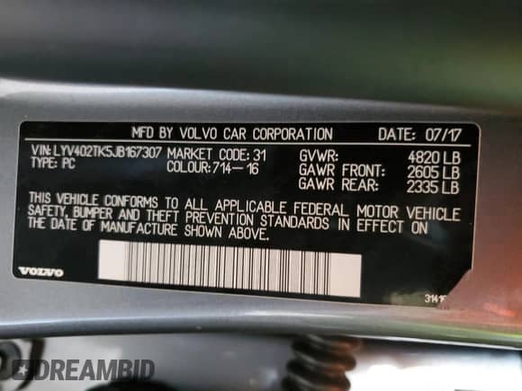 2018 Volvo S60 Inscription z VIN LYV402TK5JB167307, wystawiony jako Copart lot #53399735 z przebiegiem 60 749 mil mil oraz Szkoda całkowita • Salvage title. Historia ofert i sprzedaży dostępna na DreamBid. Obrazek 13.