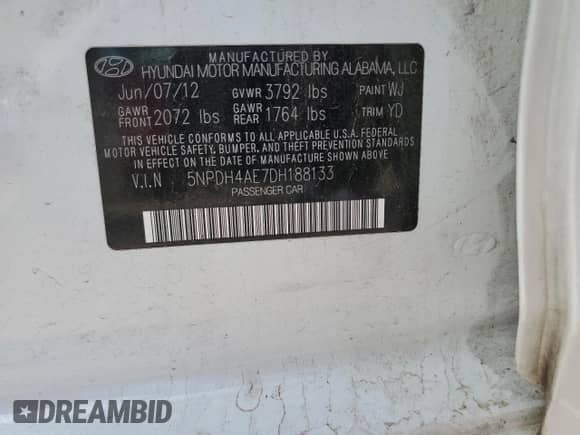 2013 Hyundai Elantra Limited z VIN 5NPDH4AE7DH188133, wystawiony jako Copart lot #81794825 z przebiegiem 99 241 mil mil oraz Szkoda całkowita • Salvage title. Historia ofert i sprzedaży dostępna na DreamBid. Obrazek 12.