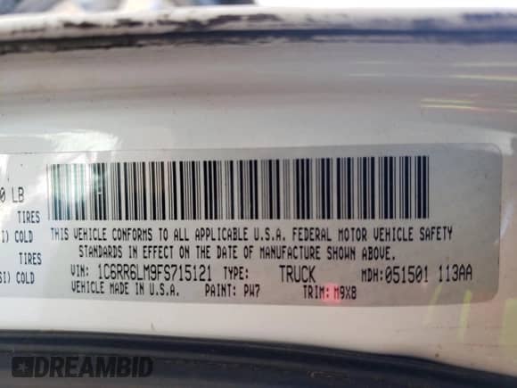 2015 Ram 1500 Big Horn с VIN 1C6RR6LM9FS715121, выставлен на аукционе Copart как лот 80872845 с пробегом 141 009 миль миль и Чистый • Clean title. История ставок и продаж доступна на DreamBid. Изображение 14.