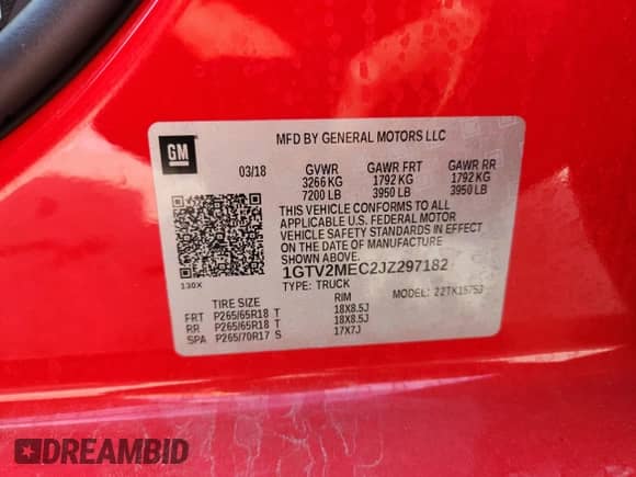 2018 GMC Sierra 1500 SLE z VIN 1GTV2MEC2JZ297182, wystawiony jako Copart lot #71278245 z przebiegiem 44 465 mil mil oraz Nie do naprawy • Non repairable. Historia ofert i sprzedaży dostępna na DreamBid. Obrazek 12.