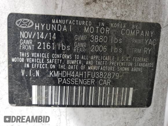 2015 Hyundai Elantra Sport z VIN KMHDH4AH1FU382879, wystawiony jako Copart lot #84000915 z przebiegiem 106 689 mil mil oraz Szkoda całkowita • Salvage title. Historia ofert i sprzedaży dostępna na DreamBid. Obrazek 12.