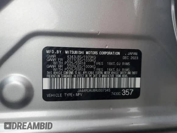 2024 Mitsubishi Outlander S с VIN JA4ARUAU8RU007345, выставлен на аукционе Copart как лот 84031135 с пробегом 47 264 миль миль и Списание • Salvage title. История ставок и продаж доступна на DreamBid. Изображение 13.