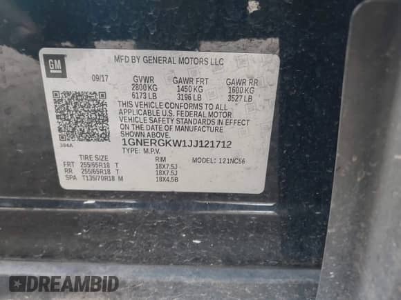 2018 Chevrolet Traverse LT Cloth with VIN 1GNERGKW1JJ121712, listed as a IAAI auction lot 42617012 with 97,299 mi miles and . Bid and sale history available at DreamBid. Image 9.