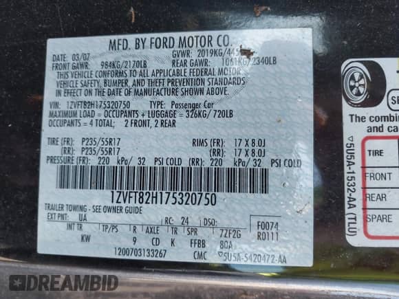 2007 Ford Mustang GT Deluxe с VIN 1ZVFT82H175320750, выставлен на аукционе IAAI как лот 43484852 с пробегом 104 474 миль миль и . История ставок и продаж доступна на DreamBid. Изображение 9.