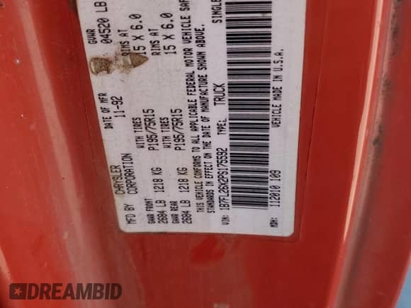 1993 Dodge Dakota S с VIN 1B7FL26X2PS175592, выставлен на аукционе Copart как лот 76744054 с пробегом 94 863 миль миль и Списание • Salvage title. История ставок и продаж доступна на DreamBid. Изображение 14.