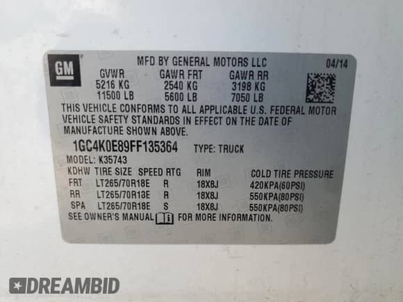 2015 Chevrolet Silverado 3500HD LTZ с VIN 1GC4K0E89FF135364, выставлен на аукционе Copart как лот 67867825 с пробегом 164 824 миль миль и Списание • Salvage title. История ставок и продаж доступна на DreamBid. Изображение 12.