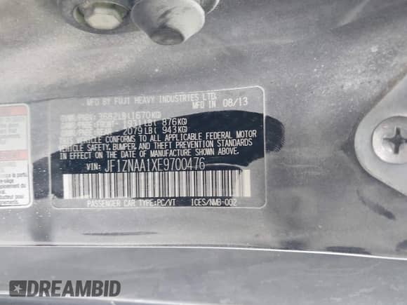 2014 Scion FR-S z VIN JF1ZNAA1XE9700476, wystawiony jako IAAI lot #42363834 z przebiegiem Nie podano mil oraz . Historia ofert i sprzedaży dostępna na DreamBid. Obrazek 9.