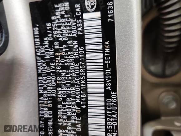 2016 Toyota Camry LE с VIN 4T4BF1FK5GR571106, выставлен на аукционе Copart как лот 80288515 с пробегом 109 066 миль миль и Списание • Salvage title. История ставок и продаж доступна на DreamBid. Изображение 12.