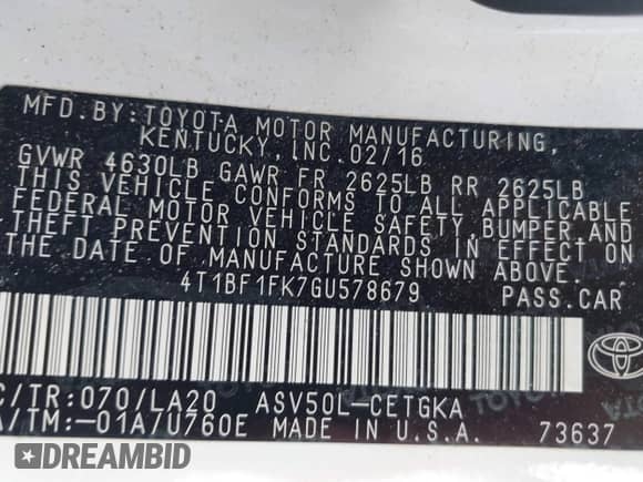 2016 Toyota Camry SE с VIN 4T1BF1FK7GU578679, выставлен на аукционе IAAI как лот 42912783 с пробегом 98 978 миль миль и . История ставок и продаж доступна на DreamBid. Изображение 9.