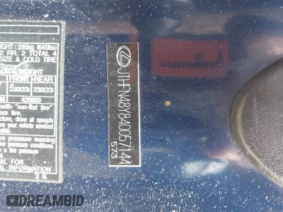 2004 Lexus SC 430 с VIN JTHFN48Y840057144, выставлен на аукционе IAAI как лот 42276706 с пробегом 226 478 миль миль и . История ставок и продаж доступна на DreamBid. Изображение 9.