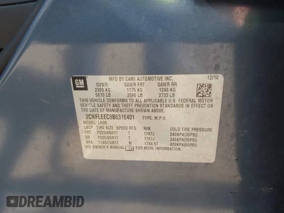 2011 Chevrolet Equinox 1LT с VIN 2CNFLEEC8B6316401, выставлен на аукционе IAAI как лот 42618198 с пробегом 147 033 миль миль и . История ставок и продаж доступна на DreamBid. Изображение 9.