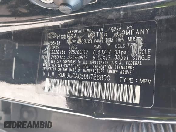 2013 Hyundai Tucson Limited с VIN KM8JUCAC5DU756890, выставлен на аукционе IAAI как лот 42781647 с пробегом 163 548 миль миль и . История ставок и продаж доступна на DreamBid. Изображение 9.