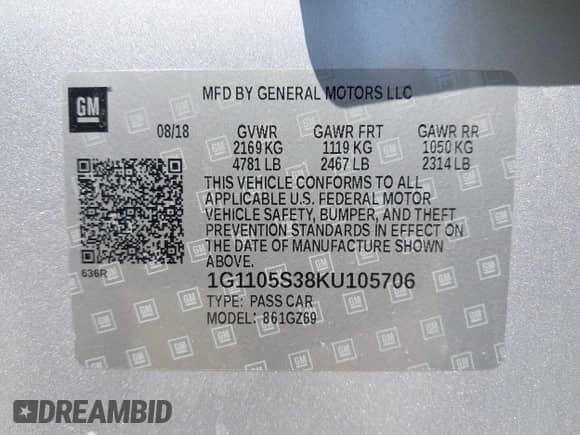 2019 Chevrolet Impala Premier с VIN 1G1105S38KU105706, выставлен на аукционе IAAI как лот 42997829 с пробегом 99 011 миль миль и . История ставок и продаж доступна на DreamBid. Изображение 9.