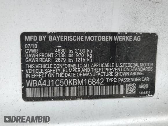 2019 BMW 4 Series 430i с VIN WBA4J1C50KBM16842, выставлен на аукционе Copart как лот 70945355 с пробегом Не указан миль и На запчасти • Non repairable. История ставок и продаж доступна на DreamBid. Изображение 12.