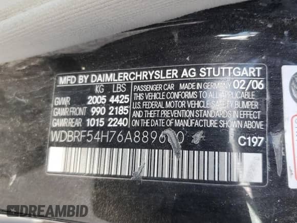 2006 Mercedes-Benz C 280 Luxury с VIN WDBRF54H76A889660, выставлен на аукционе Copart как лот 70480925 с пробегом 189 634 миль миль и Списание • Salvage title. История ставок и продаж доступна на DreamBid. Изображение 12.