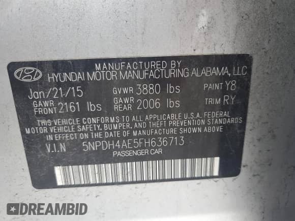 2015 Hyundai Elantra SE with VIN 5NPDH4AE5FH636713, listed as a Copart auction lot 71558955 with 144,429 mi miles and Clean title. Bid and sale history available at DreamBid. Image 12.