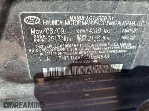 2010 Hyundai Sonata Limited с VIN 5NPEU4AF4AH594648, выставлен на аукционе Copart как лот 63252705 с пробегом Не указан миль и Списание • Salvage title. История ставок и продаж доступна на DreamBid. Изображение 12.