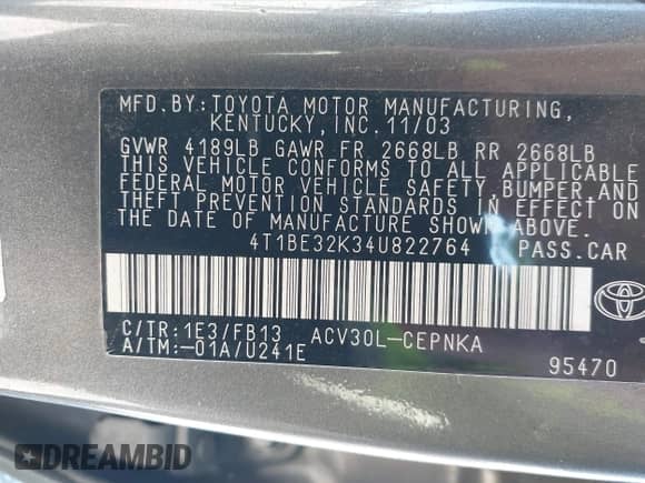 2004 Toyota Camry XLE с VIN 4T1BE32K34U822764, выставлен на аукционе IAAI как лот 43522409 с пробегом 190 288 миль миль и . История ставок и продаж доступна на DreamBid. Изображение 9.