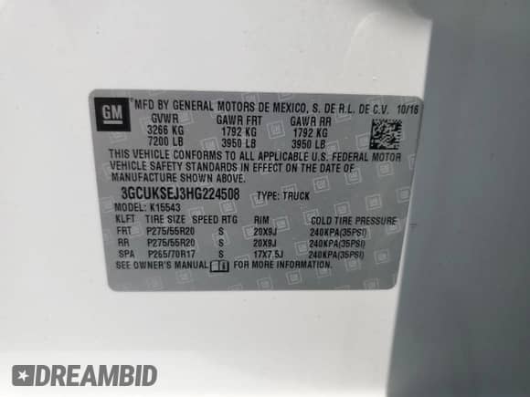 2017 Chevrolet Silverado 1500 LTZ with VIN 3GCUKSEJ3HG224508, listed as a Copart auction lot 68585895 with 92,911 mi miles and Salvage title. Bid and sale history available at DreamBid. Image 12.
