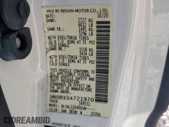 2020 Nissan Frontier S z VIN 1N6ED0CE3LN721970, wystawiony jako Copart lot #62296425 z przebiegiem 115 858 mil mil oraz Szkoda całkowita • Salvage title. Historia ofert i sprzedaży dostępna na DreamBid. Obrazek 12.