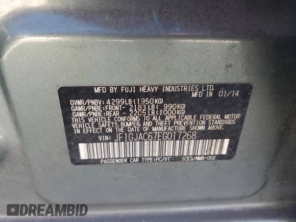 2014 Subaru Impreza Premium с VIN JF1GJAC67EG017268, выставлен на аукционе Copart как лот 80907364 с пробегом 160 132 миль миль и Списание • Salvage title. История ставок и продаж доступна на DreamBid. Изображение 12.