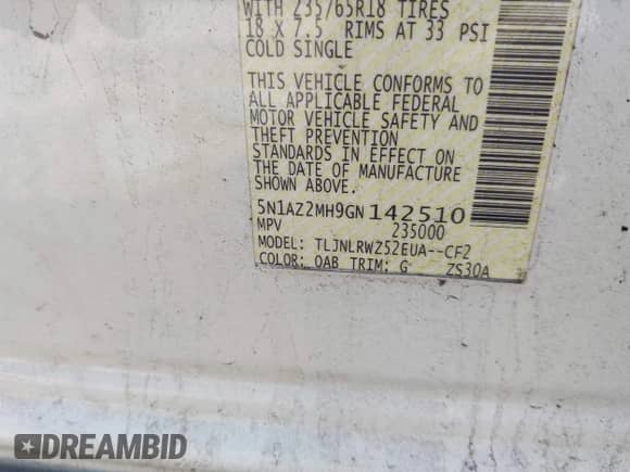 2016 Nissan Murano S с VIN 5N1AZ2MH9GN142510, выставлен на аукционе IAAI как лот 42139461 с пробегом 116 559 миль миль и . История ставок и продаж доступна на DreamBid. Изображение 9.