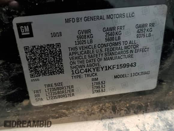 2019 Chevrolet Silverado 3500HD High Country с VIN 1GC4KYEY1KF159943, выставлен на аукционе Copart как лот 63991964 с пробегом 151 930 миль миль и Списание • Salvage title. История ставок и продаж доступна на DreamBid. Изображение 12.