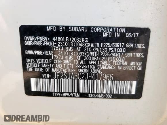 2018 Subaru Forester с VIN JF2SJABC2JH417966, выставлен на аукционе Copart как лот 68143765 с пробегом 112 328 миль миль и Списание • Salvage title. История ставок и продаж доступна на DreamBid. Изображение 13.