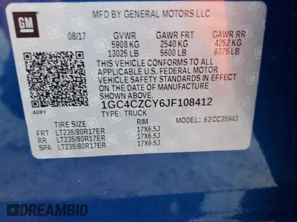 2018 Chevrolet Silverado 3500 с VIN 1GC4CZCY6JF108412, выставлен на аукционе Copart как лот 41429434 с пробегом 118 720 миль миль и Списание • Salvage title. История ставок и продаж доступна на DreamBid. Изображение 13.